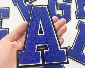 4.7 inch Blue Letters Chenille Iron On Patch,Large Letter Patch,Embroidered Applique Letters DIy Name Badge Alphabet Patches