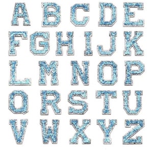 Parche de lentejuelas azul claro de 5 cm con letras, parches para hacer tú mismo con el nombre del alfabeto, parches para ropa y bolsos, apliques de letras termoadhesivos.