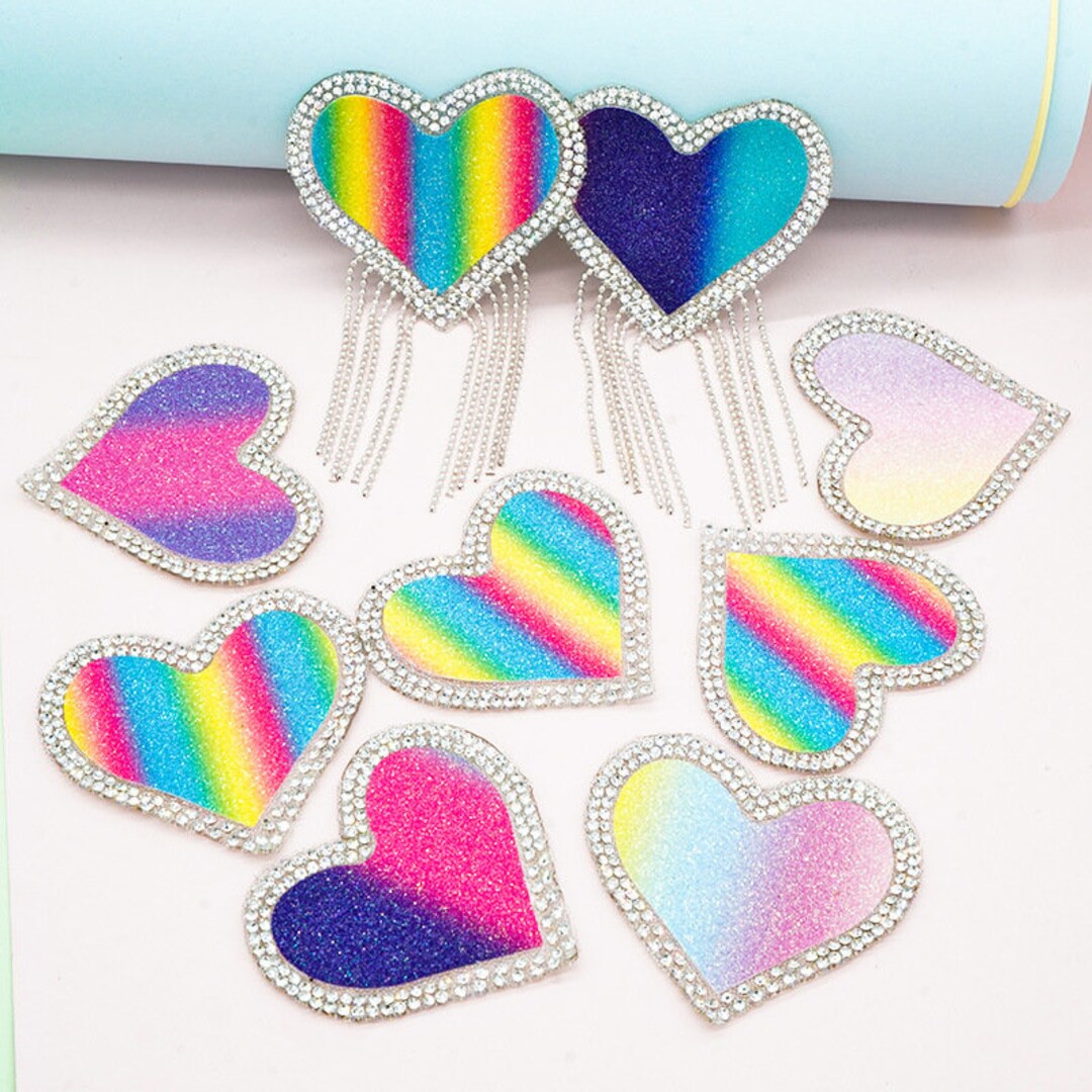 Colorful Love Heart Rhinestones Patch,heart Tassel Patches,sparkling ...
