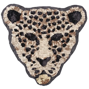 Sequin Leopard Head Patch,Glitter Patch,Sparkling DIY Large Applique Patch For Clothing Jacket Backpack Decoration,Sew On Patch