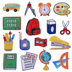 School Elements Embroidered Patch,Books Patch,Ruler Patches,Pencil Patches,Schoolbag Patch,Teacher Patch,Iron On Patch