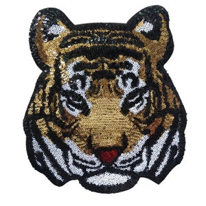 Sequin Tiger Head Iron On Patch,Glitter Patch,Sparkling Bengal DIY Applique Motif for Kid Adult Clothing Jacket Backpack Decoration