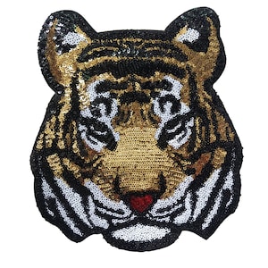 Sequin Tiger Head Iron On Patch,Glitter Patch,Sparkling Bengal DIY Applique Motif for Kid Adult Clothing Jacket Backpack Decoration