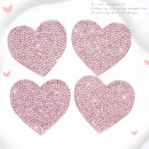 2Pcs Pink Heart Patch,Heart Rhinestone Patch,Sparkling Heart Applique Patch For Clothing Bags DIY,Iron On Patch