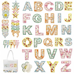 Patches de letras florais de 2,2 polegadas, apliques bordados de alfabeto com nome faça você mesmo para roupas, bolsas e acessórios, patches autoadesivos