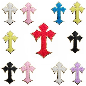 Gothic Cross Chenille Patch,Crucifix Applique Embroidered Glitter Patch,Iron On Patch