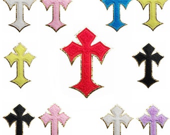 Gothic Cross Chenille Patch,Crucifix Applique Embroidered Glitter Patch,Iron On Patch