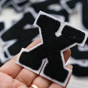 2.7 Inch Black Letters Chenille Embroidered Iron On Patch Applique DIy Name Alphabet Patches For Clothing Hats Bags Accessories