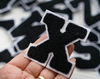 2.7 Inch Black Letters Chenille Embroidered Iron On Patch Applique DIy Name Alphabet Patches For Clothing Hats Bags Accessories