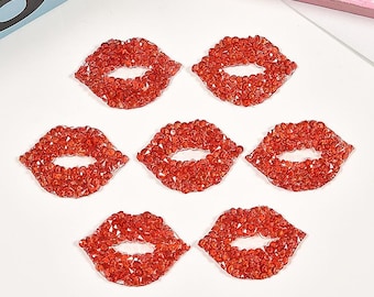2Pcs Lips Patch, Red Lips Rhinestone Patch, Lips Applique para roupas Bolsas DIY, Ferro em Patch