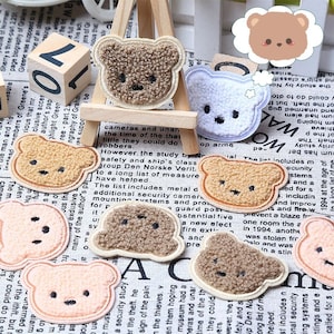 Toppe in ciniglia con orsetto, toppa con orsetto di peluche per bambini super carina, toppa con testa di orso ricamata per bambini, toppe per borse, toppe decorative autoadesive
