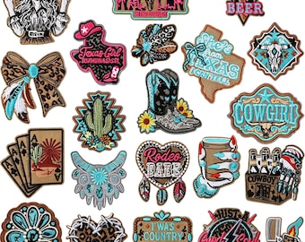 Western Cowboy Embroidered Iron-On Patches,Vintage Motorcycle Jacket DIY Applique