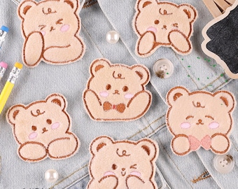 Remendo bordado de chenille de urso fofo, remendos autoadesivos de animais, remendos de urso