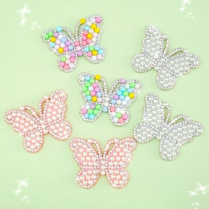 2Pcs Butterfly Patch,Rhinestone Patch,Beaded Butterfly Applique,Sew On Patch