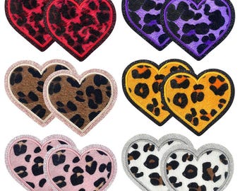Leopard Heart Patch,Embroidered Heart Applique Patch For Clothing Bags DIY,Iron On Patch