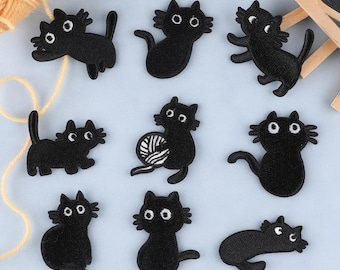Black Cat Iron On Patch,Black Cat Badge,Cat Applique Embroidery Patch,Animal Decorative Patch,Cat Lady Gift