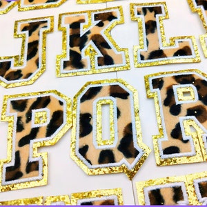 Leopard Gold Glitter Chenille Embroidered Patch,Glitter Letters Patch, Iron On Patches, Leopard Element Design