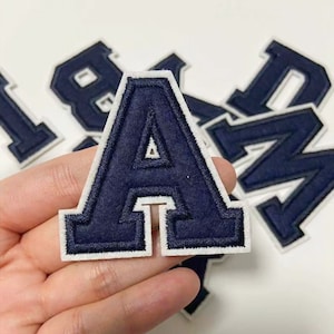 Parche bordado con letras azul marino de 2,1 pulgadas, parches con el nombre del alfabeto para hacer uno mismo, parches con letras para bolsos de ropa, parches para planchar