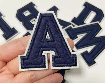2.1 Inch Navy Blue Letter Embroidered Patch,DIY Name Alphabet Patches,Letter Patches For Clothing Bags, Iron On Patches