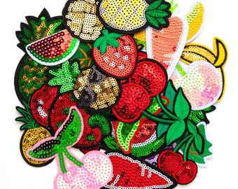 Fruits Sequined Patch,Cherry Patches,Strawberry Watermelon Pineapple Fruit Patches,Iron On Patch