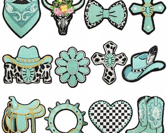 Turquoise Western Patch,Cowboy Embroidery Patch,Boots Patch,Hat Patch,Cross Patch,Iron On Patch