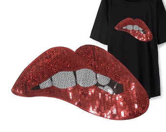Red Mouth Sequined Applique Patch,Large Sequin Red Mouth Patch For Clothing,Decorative Sequin Patches