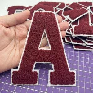 4.9 inch Dark Red Letters Chenille Iron On Patch,Large Ancora Red Letter Patch,Embroidered Applique Letters DIy Name Badge Alphabet Patches