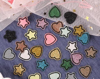 Färgstjärnelapp, Glitterhjärtalapp, Minilappar, Broderad lapp, Självhäftande lapp