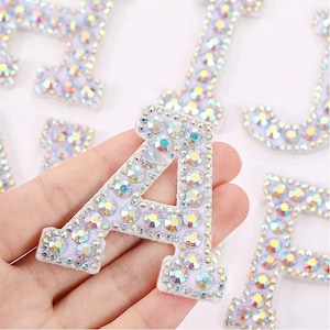 2.1 Inch White Rhinestone Letters Patch,DIY Name Alphabet Letter Applique Patches,Iron On Patch
