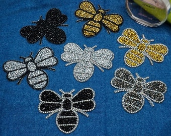 2 stuks strass bee-patches, sprankelende bee-applique voor kledingtassen, opstrijkbare patch