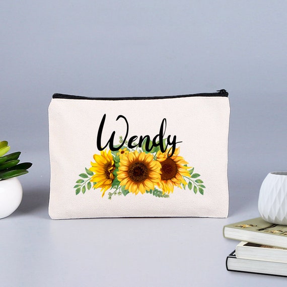Sunflower Makeup Bag Personalized Sunflower Cosmetic Bag