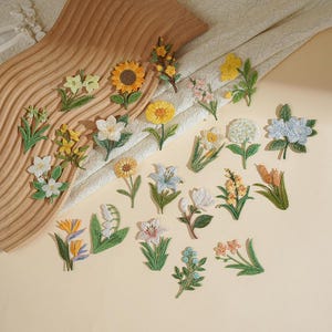 Flower Floral Embroidered Patch,Sunflower Plant Flowers Patch,Iron On Patch