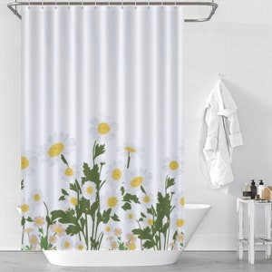 Daisy Shower Curtain, Spring Flower Waterproof Curtain with Hooks, Floral Bathroom Decoration Gifts