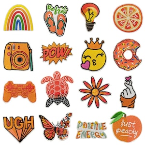 Parche de aplique de bordado naranja, parches de verano, parche de viaje al aire libre, parche de arco iris, aplique de mariposa, parches de letras, insignia de parche de hierro