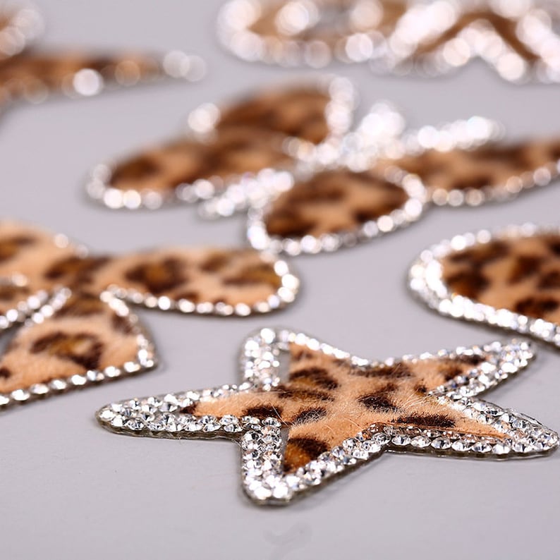 Leopard Rhinestone Iron on Patch,heart Patch,star Patch,crown Patch ...