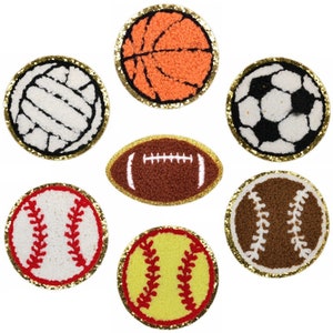 Ball Glitzer Chenille Gestickter Aufnäher, Fußball Patch, Basketball Patch, Fußball Patch, Beachvolleyball Patch, Aufnäher / Selbstklebend