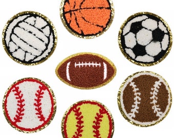 Ball Glitter Chenille Embroidered Patch , Football Patch, Basketball Patch, Soccer Patch, Volleyball Patch, Iron On/ Self-Adhesive