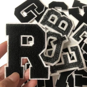 Black Letters Chenille Iron On Patch,Embroidered Applique Letters DIy Name Badge Alphabet Patches