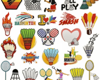 Écusson brodé sur le thème du sport badminton,Écussons de sport,Écussons de badminton,Écusson de raquette de badminton,Écusson thermocollant
