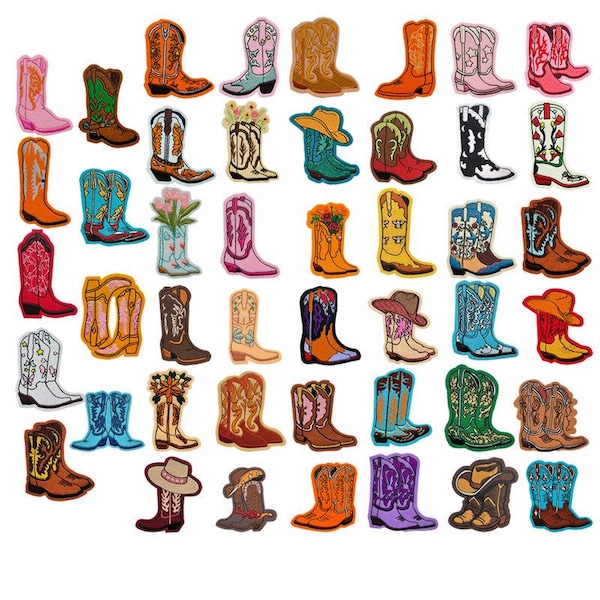 Parches de botas de vaquera (2 unidades), parche bordado de botas de vaquero, parche de aplique del oeste, parche termoadhesivo.