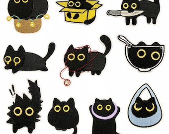 Black Cat Patch,Cat Badge,Cat Applique Embroidery Patch,Animal Decorative Patch,Iron On Patch