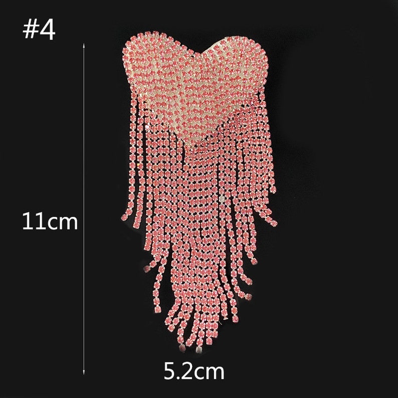 Beaded Rhinestone Heart Pattern Tassels Patch for Clothing DIY ...