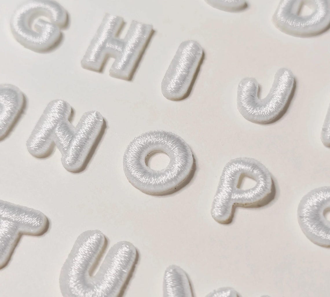 Mini Accessories Lettering 0.4 Inch Mini White Letters Patch,embroidered Iron on Patch Applique ...