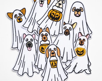 Toppa ricamata con cane fantasma di Halloween, toppa con cane fantasma, toppa da stirare
