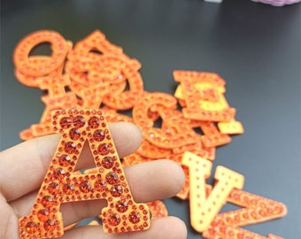 2.0 Inch Orange Rhinestone Letters Patch,DIY Name Alphabet Letter Appliques,Iron On Patch