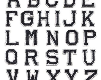 Patch lettres paillettes noires de 2 pouces, patchs alphabet bricolage, patchs pour sacs à vêtements, appliques fer sur lettre