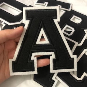 Patch bordado de letras pretas, patches de alfabeto com nomes faça você mesmo, patch de letras grandes, patches para bolsas de roupas, patches para passar a ferro