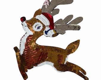 2 PCS Sequin Christmas Deer Patch,Iron on Applique Patch,Paillette Patch,Costume Decorative Patches