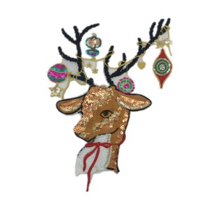 Christmas Deer Sequined Embroidered Applique Patch,Cartoon Deer Costume Decorative Patches,Iron On Patch