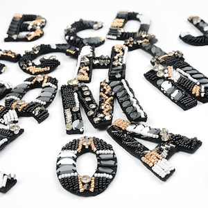 Handcrafted Beaded Alphabet Patch,Rhinestones Beads Letter Patch,Decoration Patch DIY,Sew On Patch